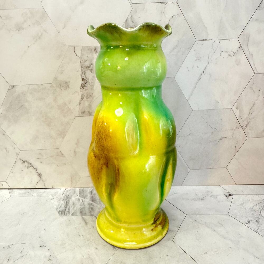 JK Dryden Pottery Vase 7in Green Drip Glaze Art Vase Signed 2008 Hot Springs AR